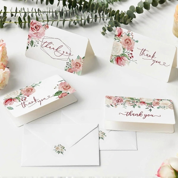 36-pack Rosblommiga Tackkort Bröllop Grattiskort Present Med Kuvert
