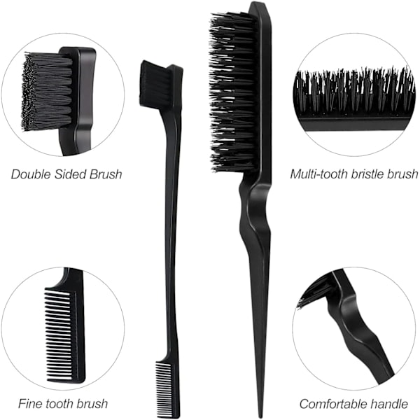 3 kpl Slick Brush -setti, muoviharja, hiusharja, tupeerauskampa, tupeeraussetti