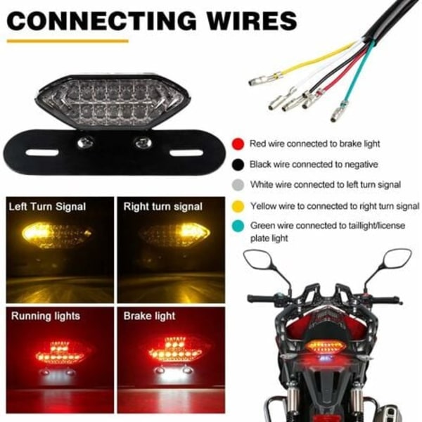 TS-LED baglygter til motorcykel Integrerede bremselys og blinklys Indikatorlys 5W 20LED Bremse kørelys blinkende Nummerpladeholder