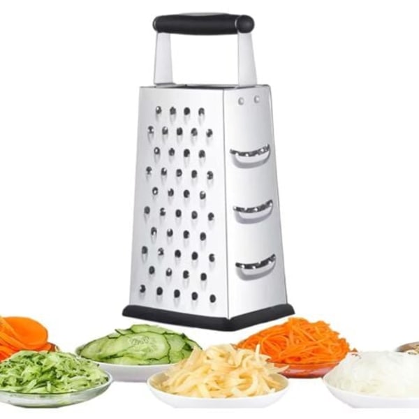 Rustfrit stål lodret rivejern, firesidet rivejern til agurker, gulerødder og ost, rivejern, melon, rivejern, kartoffel, høvl, skridsikkert håndtag, skræller.