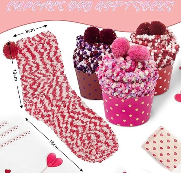 DIY Presentstrumpor för kvinnor, 3 par (röd, rosa, lila), plyschiga vintertofflor med presentförpackning