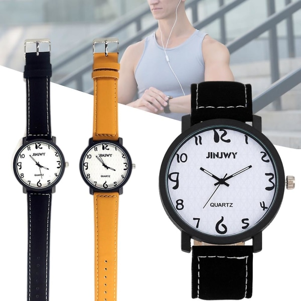 Unisex siffror watch Stor rund urtavla Armbandsur Pu-rem