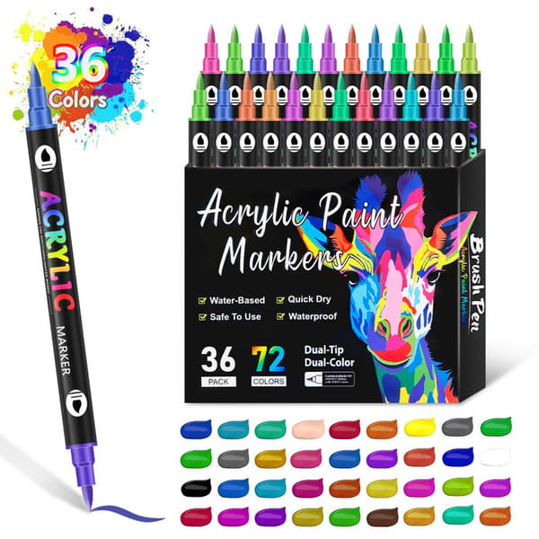 Akrylfärgpennor, permanenta akrylfärgpennor med fin spets och penselspets 36PCS