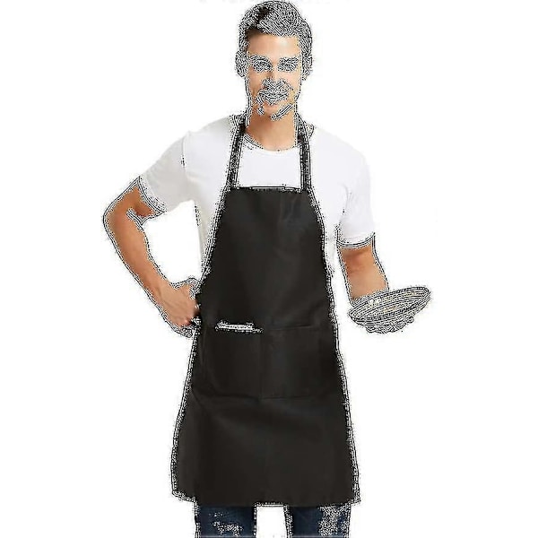 12-pack Solid Color Bib Aprons with 2 Pockets - Black Unisex Apron Bulk A Blue