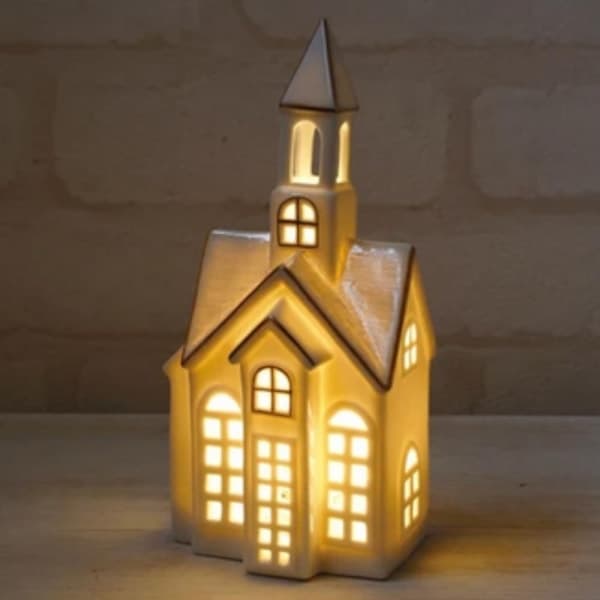 Minihus med LED-lys - Juledekoration Hvid
