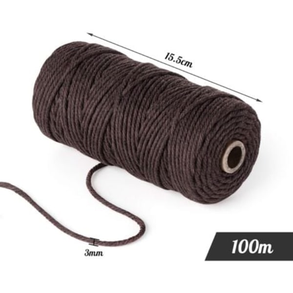 TS-1 stycke färgat bomullsrep, 3 mm x 100 m handvävt bomullsrep, naturligt bomullsgarn för stickning av DIY hängande växter De
