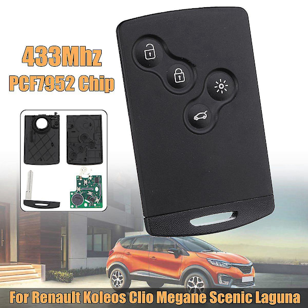 TS-4 Knap Smart Kort Bilnøgle 433mhz Pcf7952 Chip Fjernbetjeningsnøgle Kompatibel Renault Megane 3 2009 - 2014