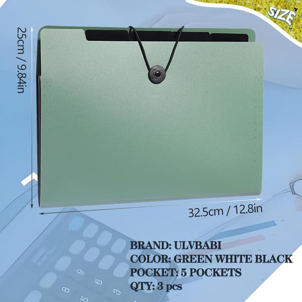 A4 Expanding Document Folder, 3-pack File Organizer, 5 Compartment Document Organizer, Portable Filing Folders for Paperwork