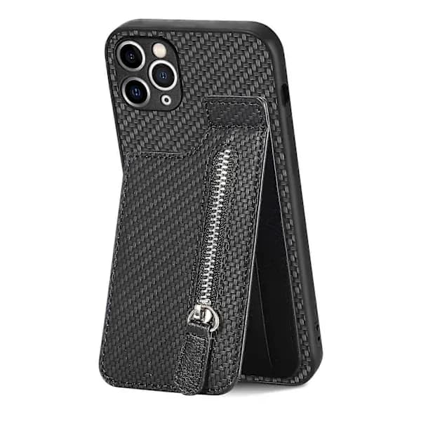 Kulfiber Vertikal Flip Etui med Lynlås til iPhone 11 Pro