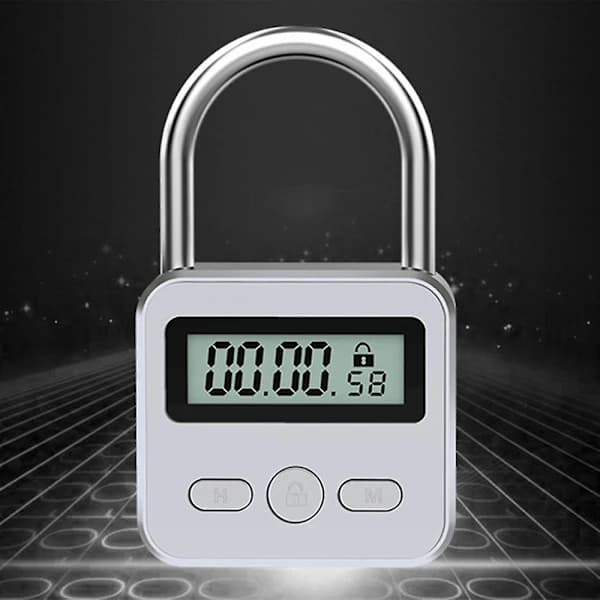 Metallisk Timerlås LCD-Display Multifunktionell Elektronisk Tid 99 Timmar Max Timer USB Laddningsbart Timerhänglås Silver (FMY)