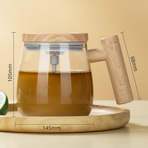Selv-omrørende krus, elektrisk høy borosilikatglass blandingskaffekrus roterende hjemmekontor reisekopp for kaffe/melk/proteinpulver