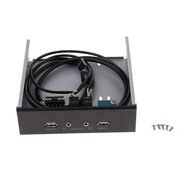 USB2.0 2-Port 5.25'' Metallfrontpanelhub for Optisk Enhet med 1 HD-lyd & Mikrofon