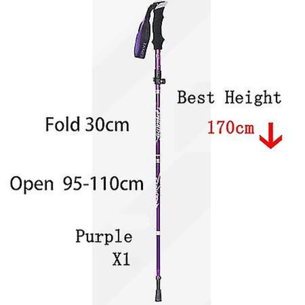 5-sektions fällbara vandringsstavar för utomhusbruk Camping Portable Trekking Pole Club Lätt att lägga i väskan Purple 30cm
