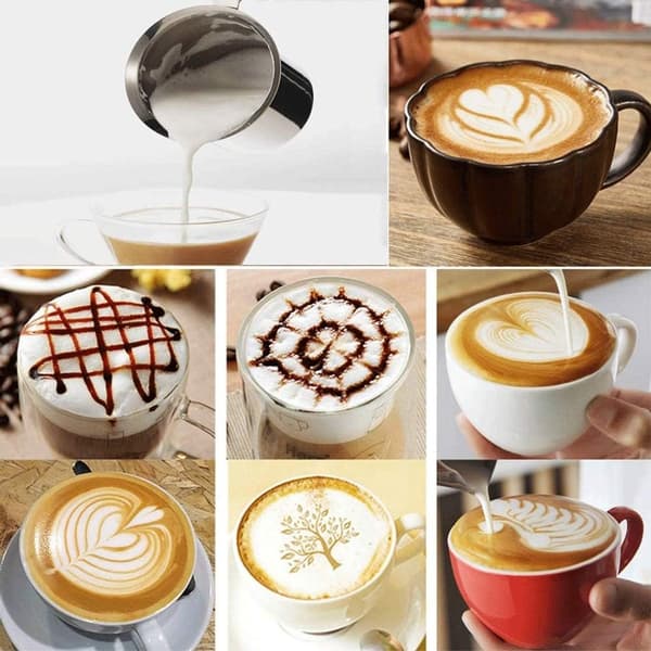Manuel mælkeskummer, 800cc 304 rustfrit stål dobbeltnet, tåler opvaskemaskine, til cappuccino, latte, kaffe og varm chokolade