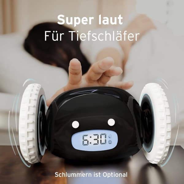Rullende Vækkeur Til Dybe Sovende, Høj Alarm, Vibration, Automatisk Bevægelse, Batteridrevet, Sort