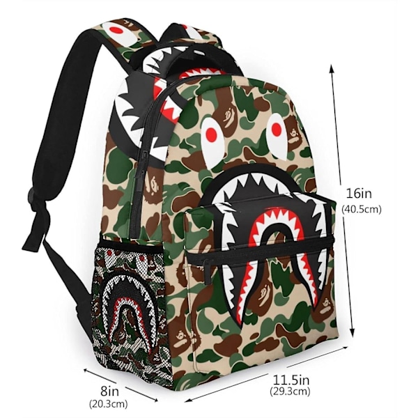 a410 Bape Ryggsekk Hai Grønn Camo Ryggsekker Reise Laptop Skole Vesker for Tenåringer Menn Kvinner hAz410-WELLNGS