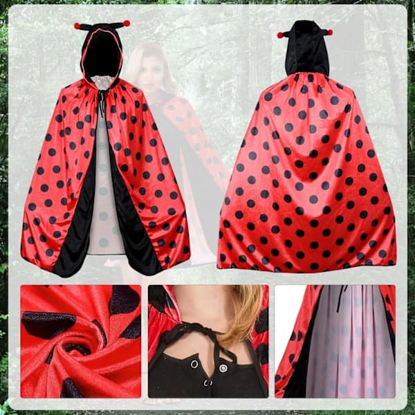 Ladybug kostume dame, ladybug kostume kappe, ladybug kappe med hætte, karneval dame kappe ladybug kostume til voksne, karneval, temafest-FA-