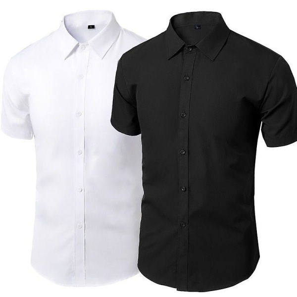Sommarskjorta för män Daily Casual Vita skjortor Kortärmade Button Down Slim Fit Man Social Blus 4xl 5xl Black 5XL 93kg-100kg