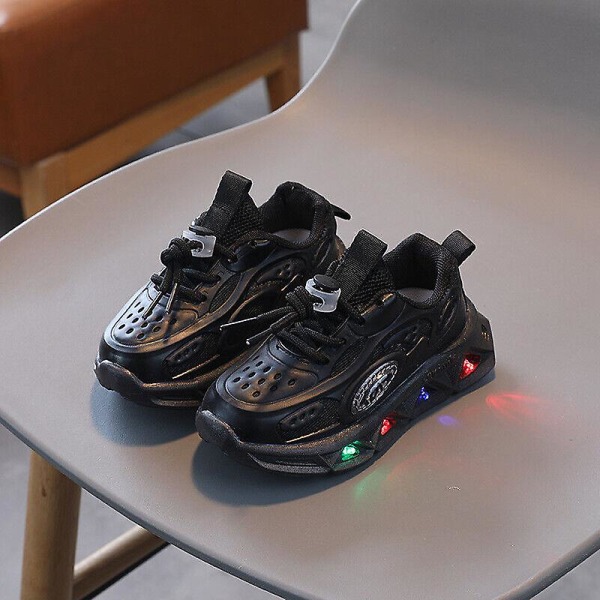 Flickor Pojkar Toddler Luminous Trainers Skor Barn Led Light Up Flash Sneakers Storlek Black 24 yards inside length 14.5cm