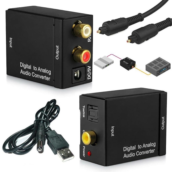 Digital Optisk Koaxial Toslink till Analog Rca Audio Converter Adapter