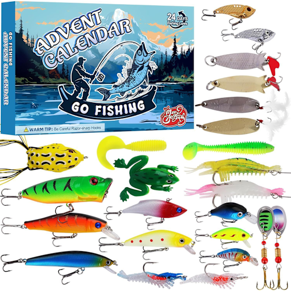 Jul 2024 Fiske Adventskalender - Fiskedrag Set, Fiskeutrustning för Vuxna Män Pojkar, Fisketillbehör (24 st)
