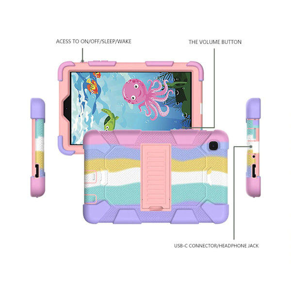 Kotelo Samsung Galaxy Tab A7 Lite 2021 SM-T220 / SM-T225 -mallille, kestävä iskunkestävä Survivor-suojakotelo - Sateenkaari+Pinkki