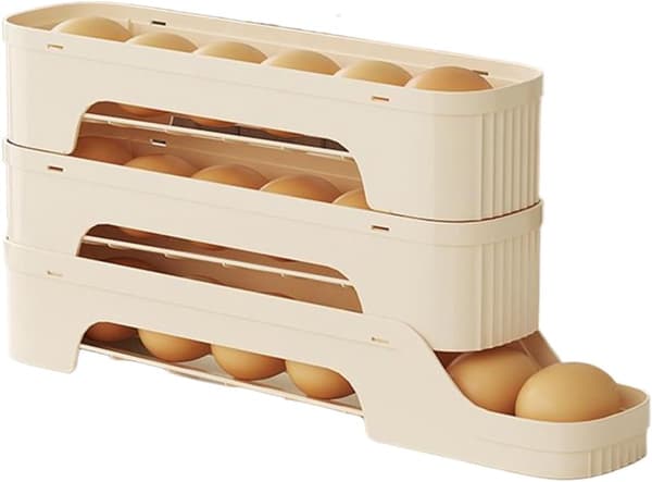 Æggedispenser til køleskab, automatisk rullende PP æggeholder, pladsbesparende organizer til hjemmekøkkener og restauranter, creme