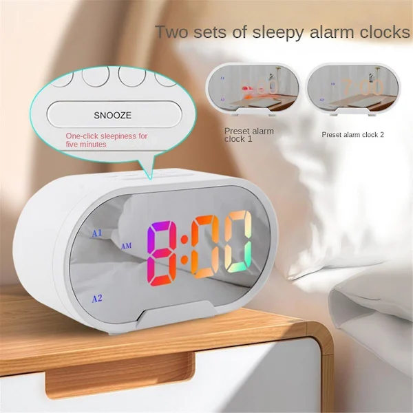 Mirror Clock, Digital Clock with USB Charging Port, LED Display, Adjustable Brightness, 12/24H Mode