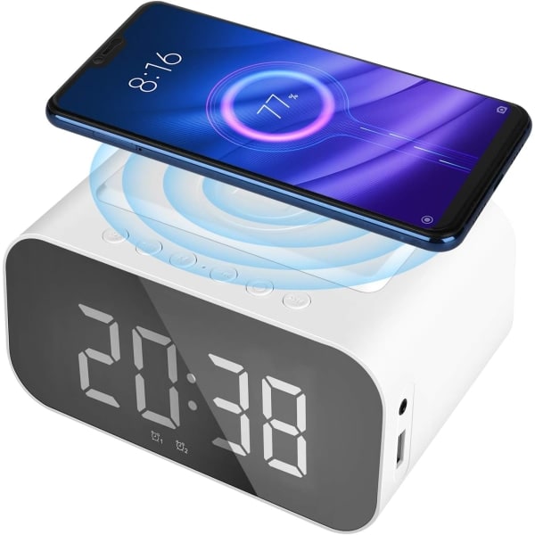 Radioväckarklocka med Bluetooth-högtalare, trådlös laddningsväckarklocka