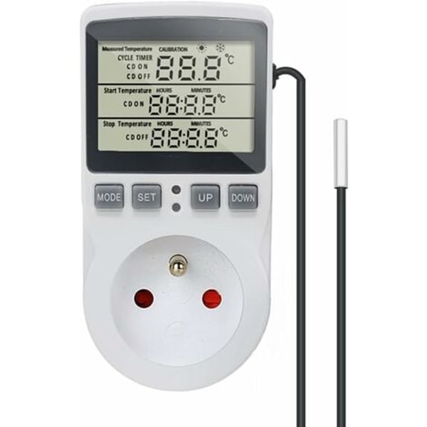 TS-Prise Termostat Digital Temperaturregulator Varme Kjøling med Sonde, LCD Plugg Temperaturkontroller Timer for Akvarium