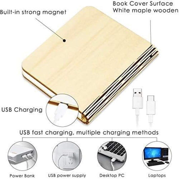 LED Book Light, 360° Foldable Wood Lamp, USB Rechargeable Portable Book Lamp, for Reading Lamp, Bedside Lamp
