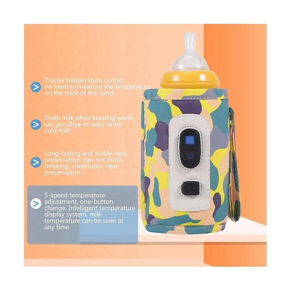 TS-Universal USB Mjölkvärmare Rese Barnvagn Isolerad Väska Digital Display Baby Amning Värmare - Camouf