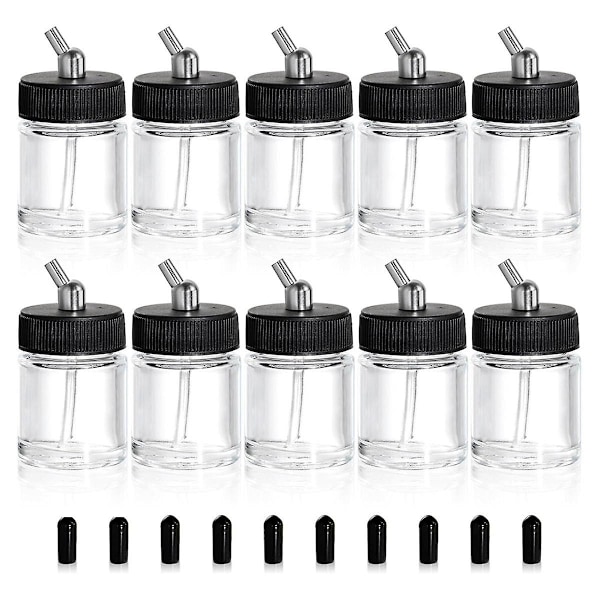 10-pack glasburk airbrush-flaskor kit, 22cc tomma airbrush-burkar, transparent airbrush-färgförvaringsburk med [DB]