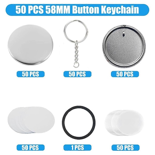 Keychain Accessories for Button Machine, 58mm/2.25 Inch Button Making Kit for Button Machine, Metal Button Badge Set