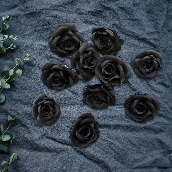 10x Mini kunstige blomster Hoved Hårtilbehør Kreativ pynt til tasker Black