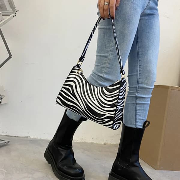 Håndtaske i imiteret læder med zebraprint til kvinder, hverdagstaske til mænd, modeleopard