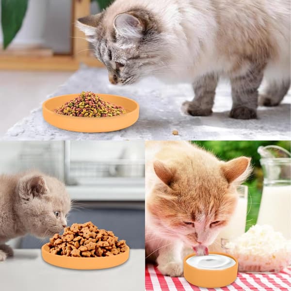 Silikon-matskål för katt, set om 3, morrhårsvänliga grunda matskålar för torrfoder och våtfoder, livsmedelsgodkända och diskmaskinssäkra för katter, kattungar och valpar