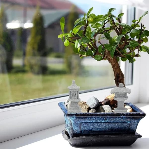 Miniatyr Pagod Staty Sandstensskulptur för Bonsai Dekor Ljusgrå[JUN]
