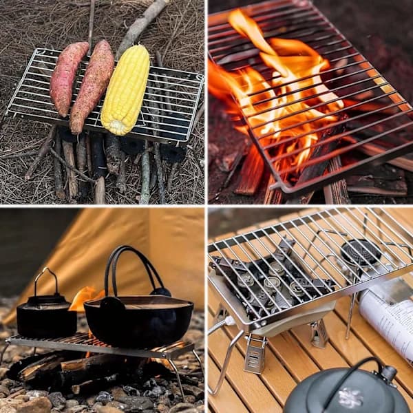 Sammenklappelig campinggrill i rustfrit stål med justerbar rist til camping, picnic, indendørs grill 30 x 16 cm
