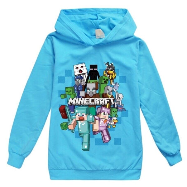 Børne Minecraft Jumper Hættetrøje Sweatshirt Langærmet Pullover Toppe Lyseblå 150cm