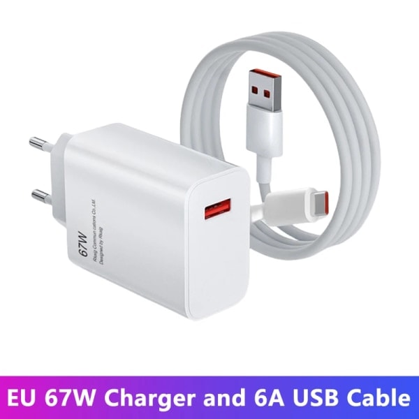 For Xiaomi Original 67W USB Superhurtiglader Power Mi 12 11 6A Type C Kabel POCO X5 X4 Pro Redmi Note 9 10 11 Lading EU Lader og Kabel 2m