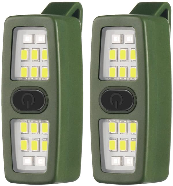 LED Clip-On Forlygte, USB-C Genopladelig, 7 Tilstande, 200 Lumen, 2-pak, Grøn, Til Løb, Camping Og Vandring