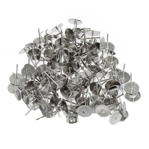 200 st Örhänge Stift 6mm Kuddar Mutter Bakstycken Silverfärgad Kirurgiskt Stål DIY Ny
