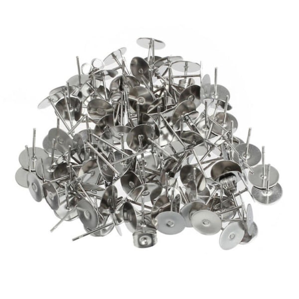 200 stk Ørepynt Stud Posts 6mm Puter Mutter Bakside Sølvfarget Kirurgisk Stål DIY Ny