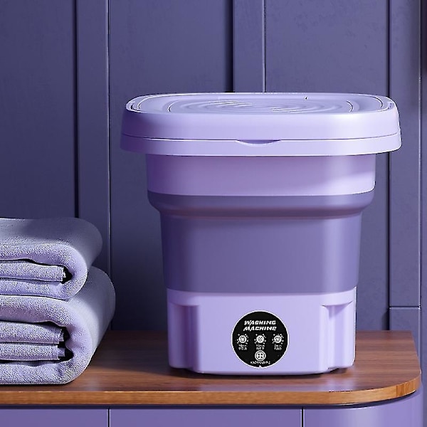 8L Hopfällbar tvättmaskin, bärbar för strumpor och underkläder, infällbar hushållstvättmaskin, 3 modeller med centrifugering, EU Lila EU Purple