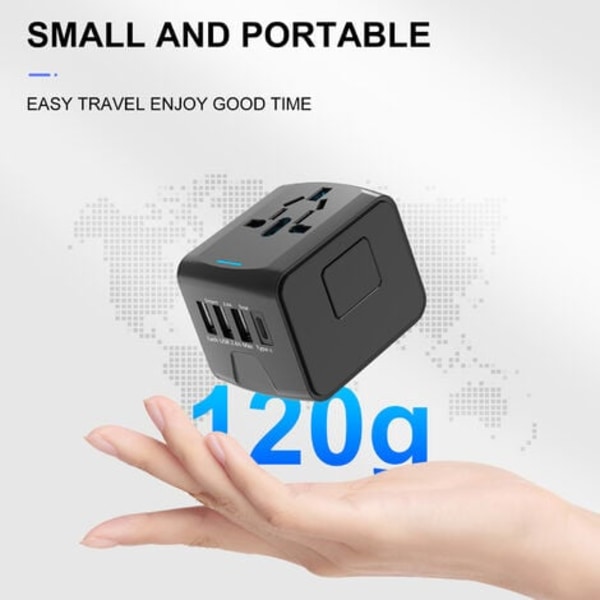 TS-Universal Internationell Reseadapter med 3 USB och 1 Type C, 1500W, Uttag Frankrike till USA Kanada Storbritannien EU Australien Kina Japan