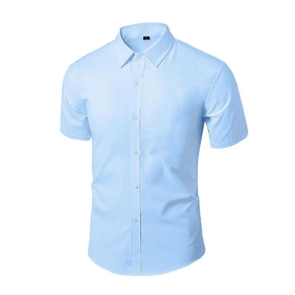 Sommarskjorta för män Daily Casual Vita skjortor Kortärmade Button Down Slim Fit Man Social Blus 4xl 5xl light blue 4XL 86kg-92kg