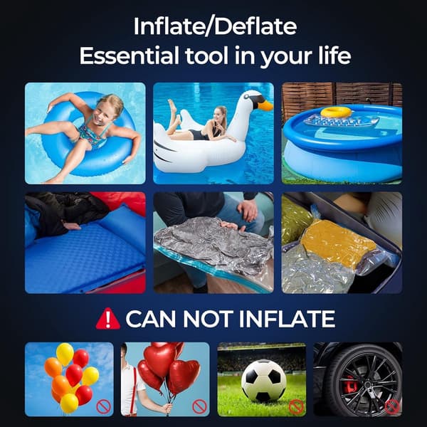 Elektrisk luftpumpe, 5200mAh genopladelig trådløs luftpumpe, 4 dyser, LED-display, 400L/min til pools og luftmadrasser, sort