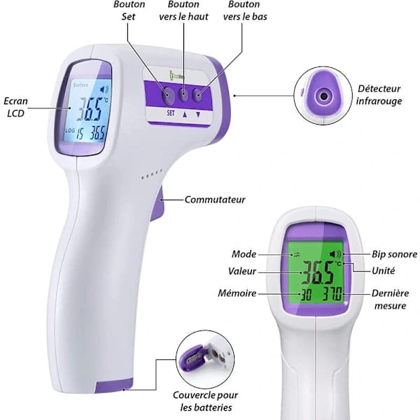 Panntermometer, infraröd termometer för vuxna, kontaktfri termometer, LCD-display, minnesfunktion, infraröd termometer för barn, vuxna, objekt
