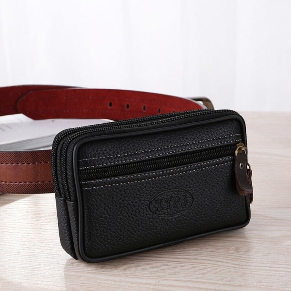 Miesten Vyölaukku Fanny Pack Matkapuhelin PU Nahka Lompakko Vyölaukku Musta
